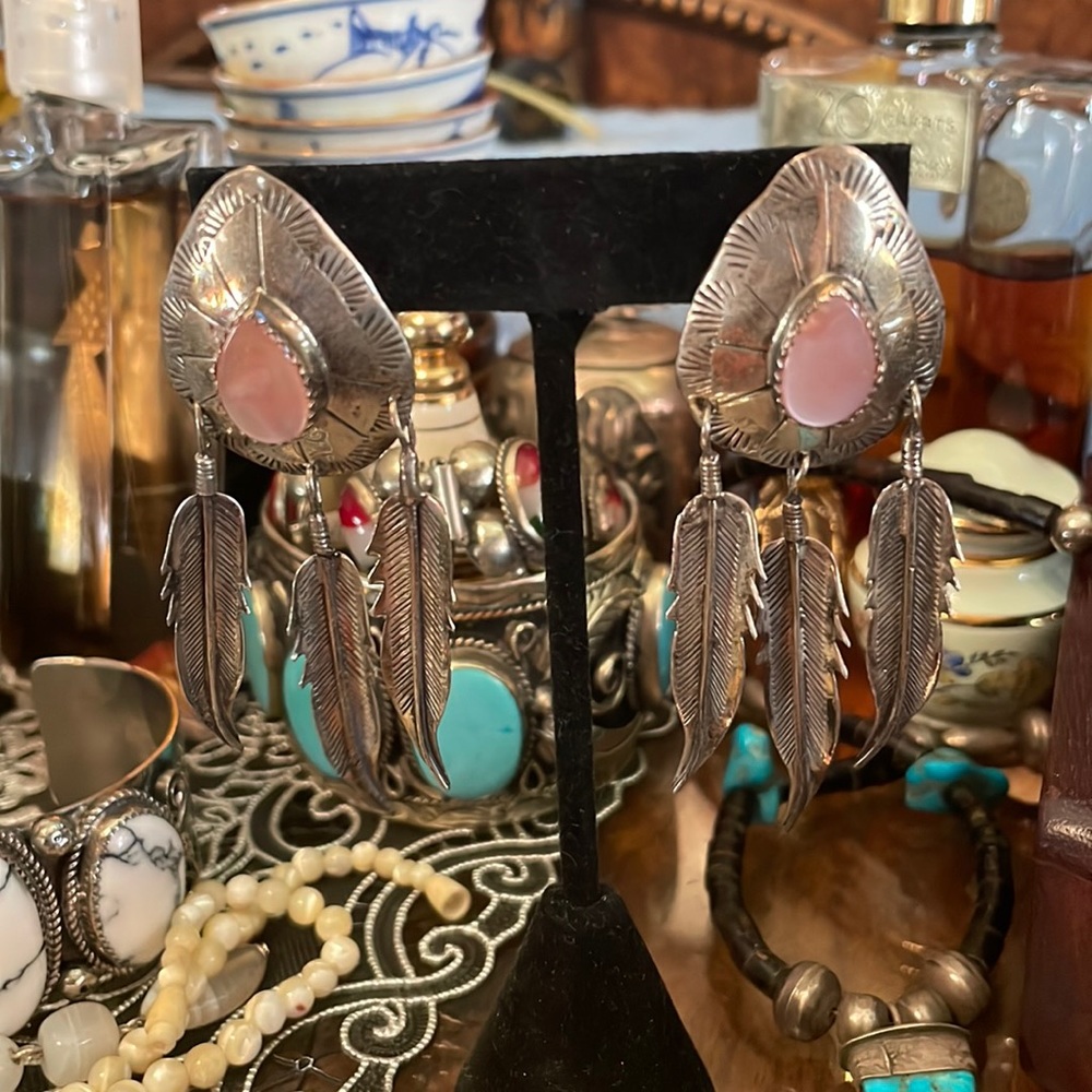 Sterling Dreamcatcher earrings with Pink MOP